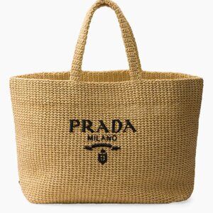 Prada Woven Fabric Tote Bag, Beige Khaki, size XL